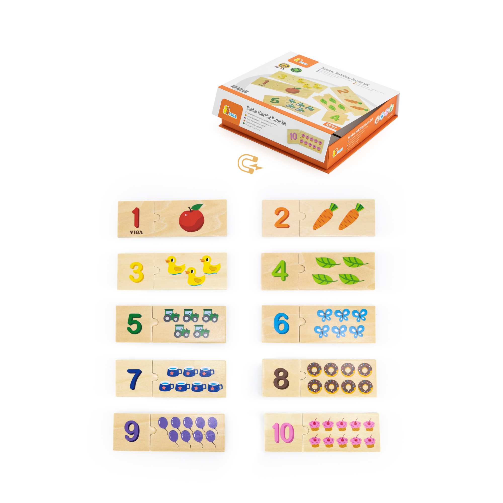 Viga Connecting Numbers, 20 Piece Mix & Match Puzzle, Montessori Wooden Toy, Develops Sensory, Cognitive & Fine Motor Skills, Non-Toxic & Eco-friendly Kids Educational Toy, Suitable for Children 18M+