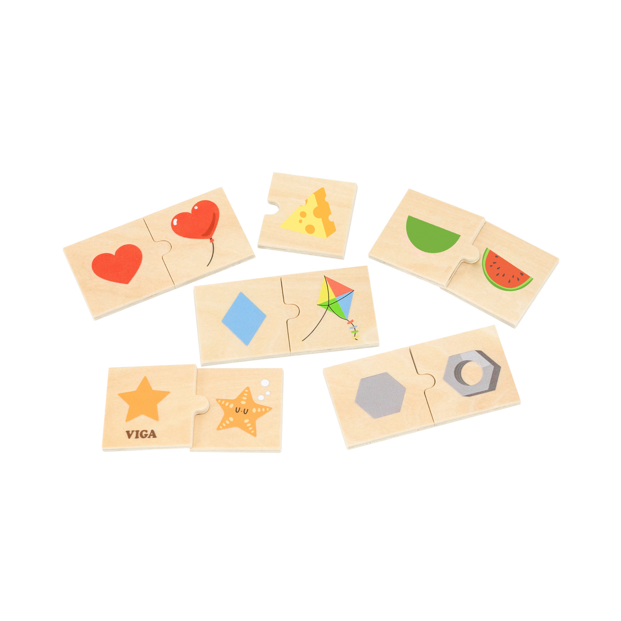 Viga Connecting Game, Shapes to Objects, 24 Piece Mix & Match Puzzle, Montessori Wooden Toy, Develops Sensory, Cognitive & Fine Motor Skills, Non-Toxic & Eco-friendly Kids Educational Toy, 18M+