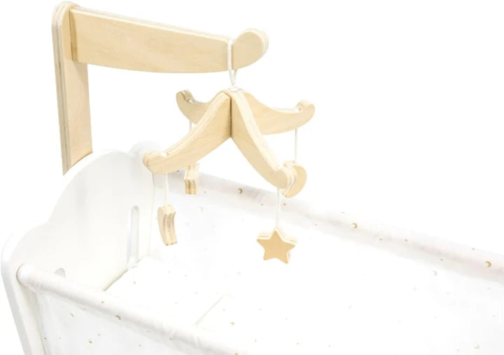 PolarB Wooden Doll Cradle by , Solid Wood Rocking Cot with Pillow, Blanket, and Crib Mobile, Fits Dolls Up to 38 cm, Ages 3+