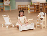 PolarB Wooden Doll Cradle by , Solid Wood Rocking Cot with Pillow, Blanket, and Crib Mobile, Fits Dolls Up to 38 cm, Ages 3+