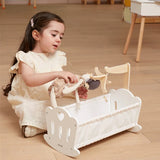 PolarB Wooden Doll Cradle by , Solid Wood Rocking Cot with Pillow, Blanket, and Crib Mobile, Fits Dolls Up to 38 cm, Ages 3+