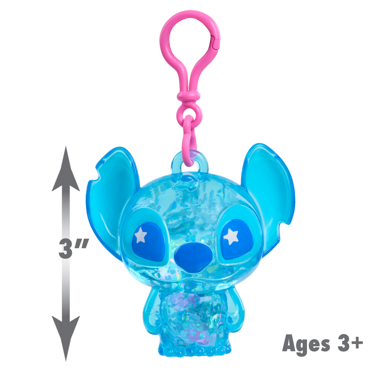 Disney Lilo & Stitch 3" Inch (7.5 cm) Collectible Clip-on Action Figure Charm with Beads & Glitter, Officially Licensed Kids Toys by Just Play, Suitable for Children, Boys and Girls, Aged 3 Years+