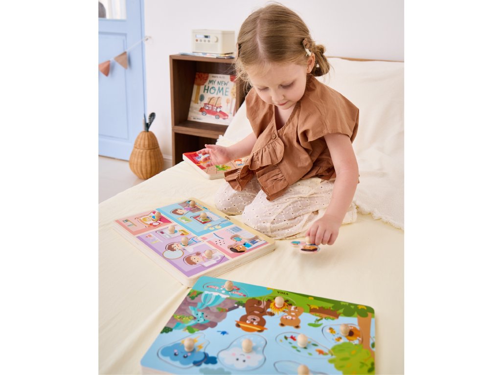Viga Nature, 7 Piece Knob Puzzle with Sound, Montessori Wooden Toy, Develops Sensory, Cognitive & Fine Motor Skills, Non-Toxic & Eco-friendly Kids Educational Toy, Suitable for Children Aged 18M+