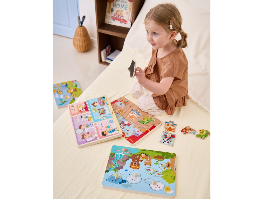 Viga Nature, 7 Piece Knob Puzzle with Sound, Montessori Wooden Toy, Develops Sensory, Cognitive & Fine Motor Skills, Non-Toxic & Eco-friendly Kids Educational Toy, Suitable for Children Aged 18M+