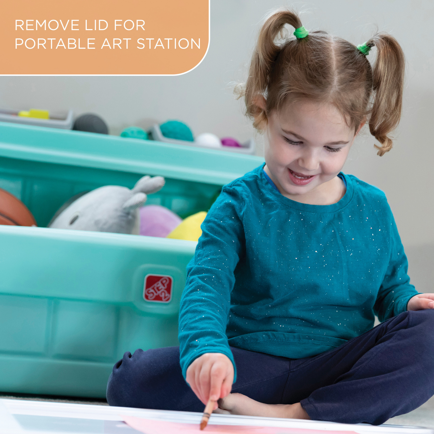 Step2 2 in 1 Toy Box and Art Lid, Multi-Functional Indoor Kids Toy Bin with Clip, 4.5 Cubic Feet Storage Compartment Space, Suitable for Children both Boys and Girls Aged 2+
