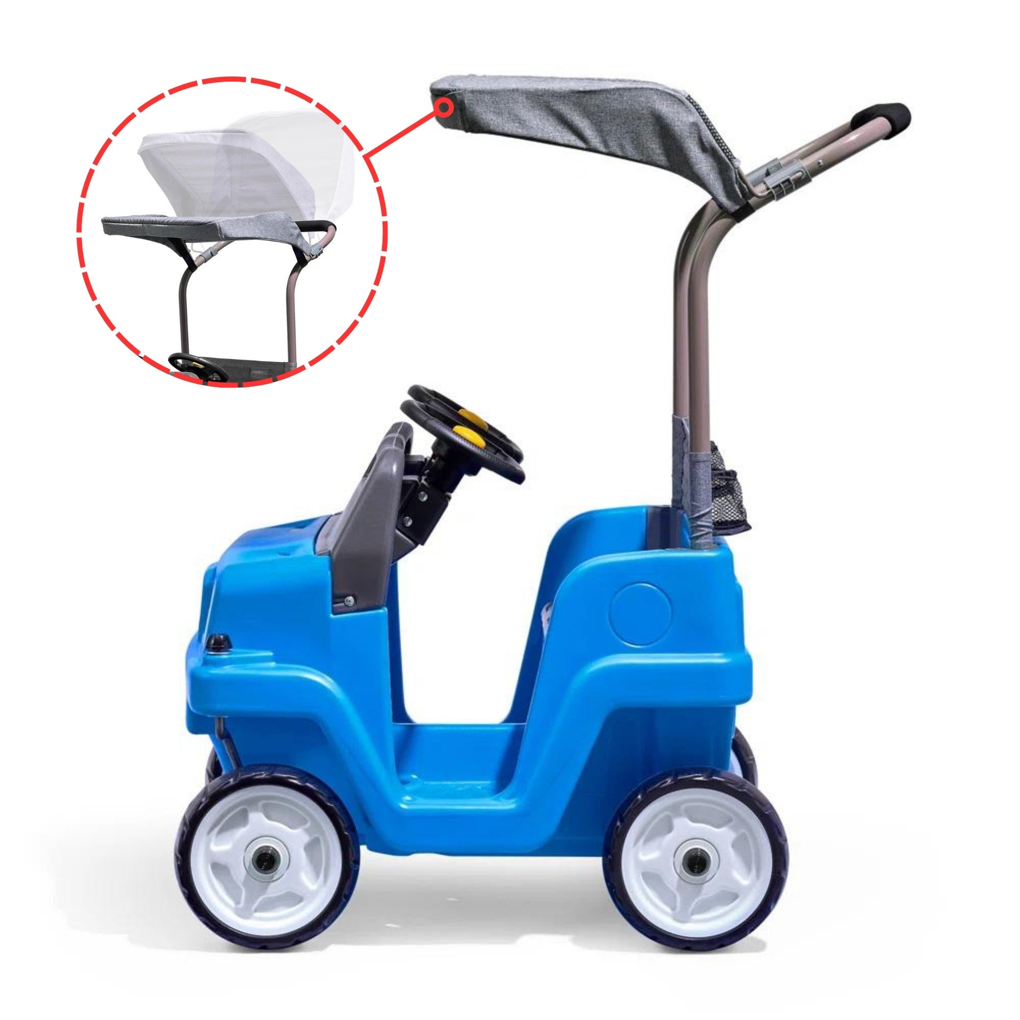 Step2 Side-By-Side SUV, Dual Seater Kids Push Car with Canopy, Easy to Store Ride On Toy with Seatbelt, Horn and Under Seat Storage, Suitable for Children both Boys and Girls Aged 18m and Above, Blue, Grey