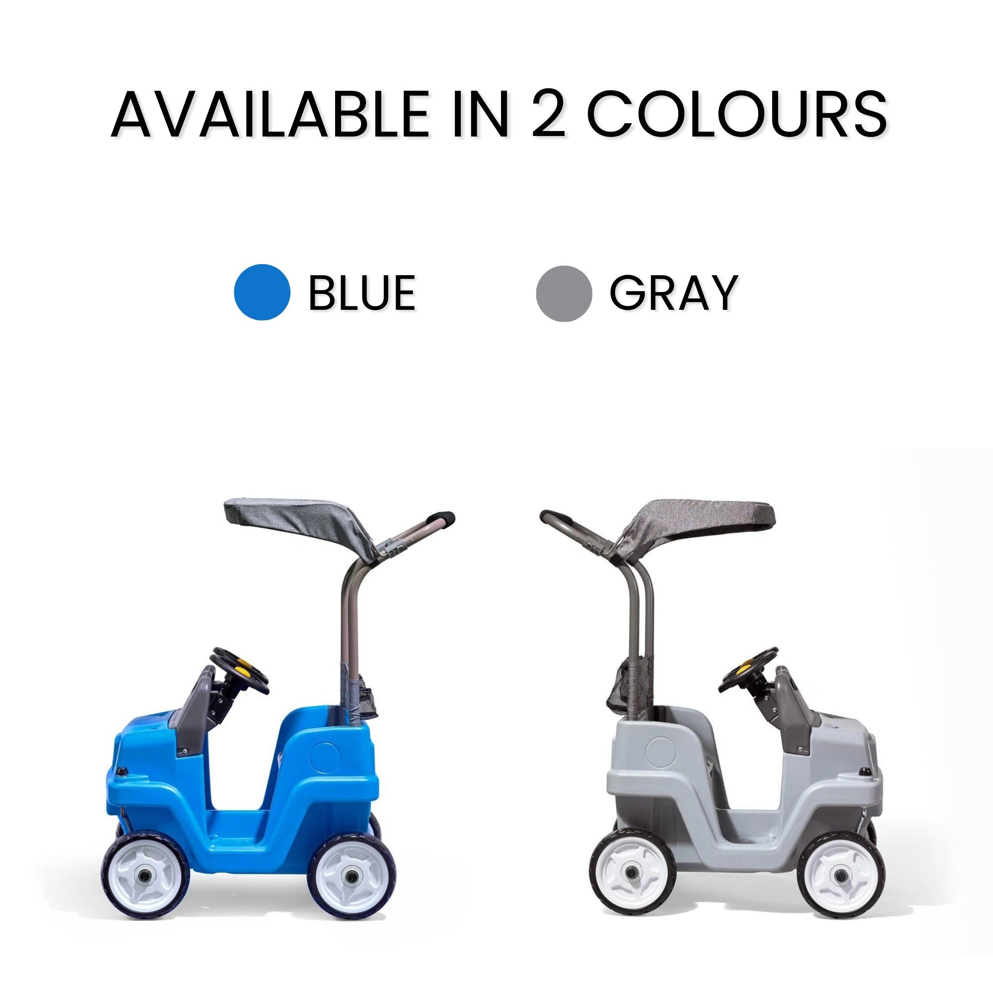 Step2 Side-By-Side SUV, Dual Seater Kids Push Car with Canopy, Easy to Store Ride On Toy with Seatbelt, Horn and Under Seat Storage, Suitable for Children both Boys and Girls Aged 18m and Above, Blue, Grey