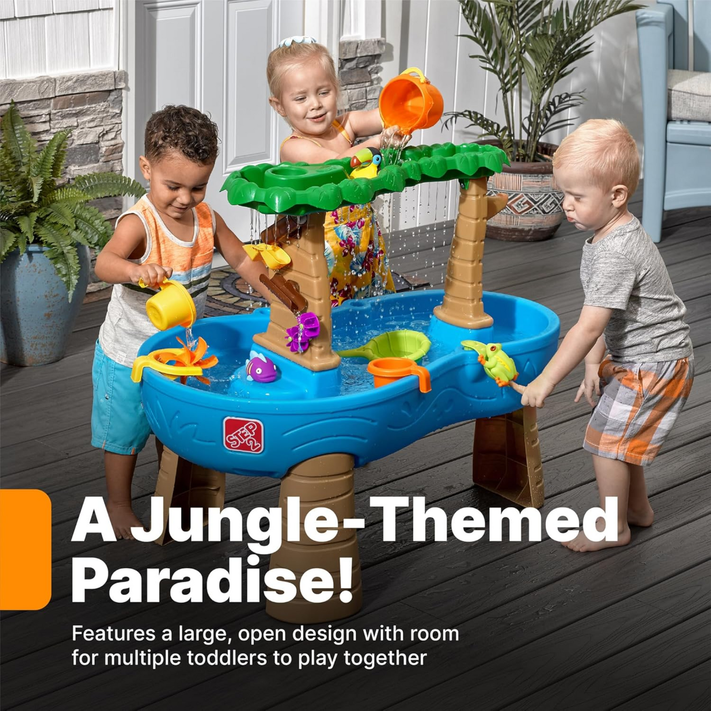 Step2 Tropical Rainforest Water Table, Indoor and Outdoor Water Table, Sensory Playset and Activity Toy, Rain Shower Wall, 13 Piece Accessories Set, Toy Suitable for Kids both Boys and Girls Aged 1.5+