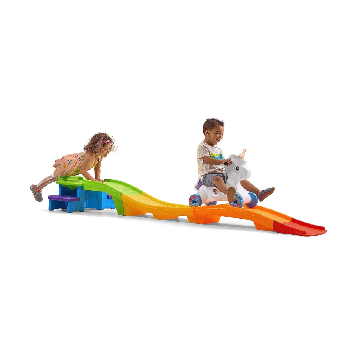 Step2 Unicorn Up & Down Roller Coaster 493700/493799, Kids Ride-On Coaster with Rainbow Track, Light & Sound Unicorn Car, Secure Design, Ages 2–5