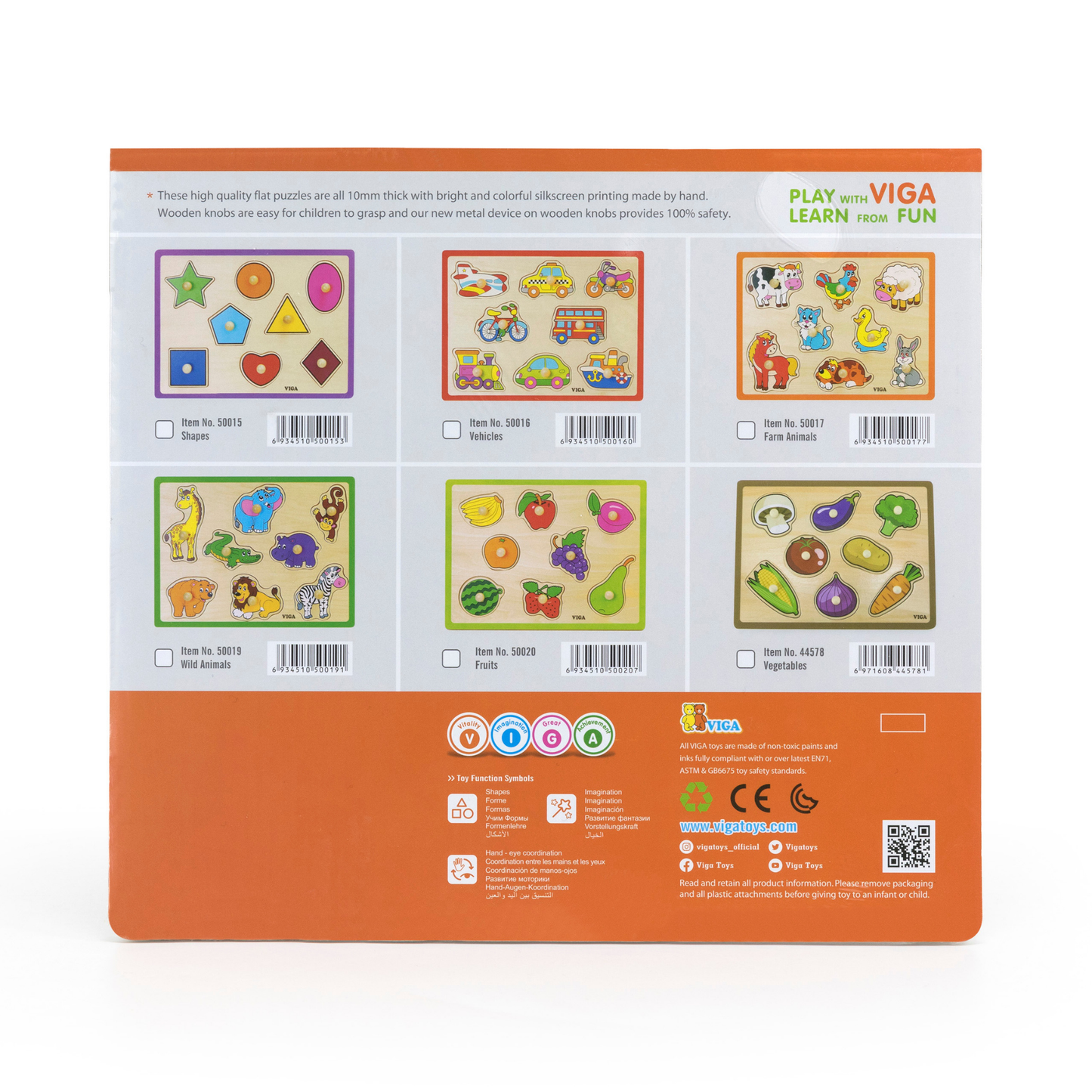 Viga Transports, 8 Piece Knob Puzzle, Montessori Wooden Toy, Develops Sensory, Cognitive & Fine Motor Skills, Non-Toxic & Eco-friendly Kids Educational Toy, Suitable for Boys and Girls Aged 18M+