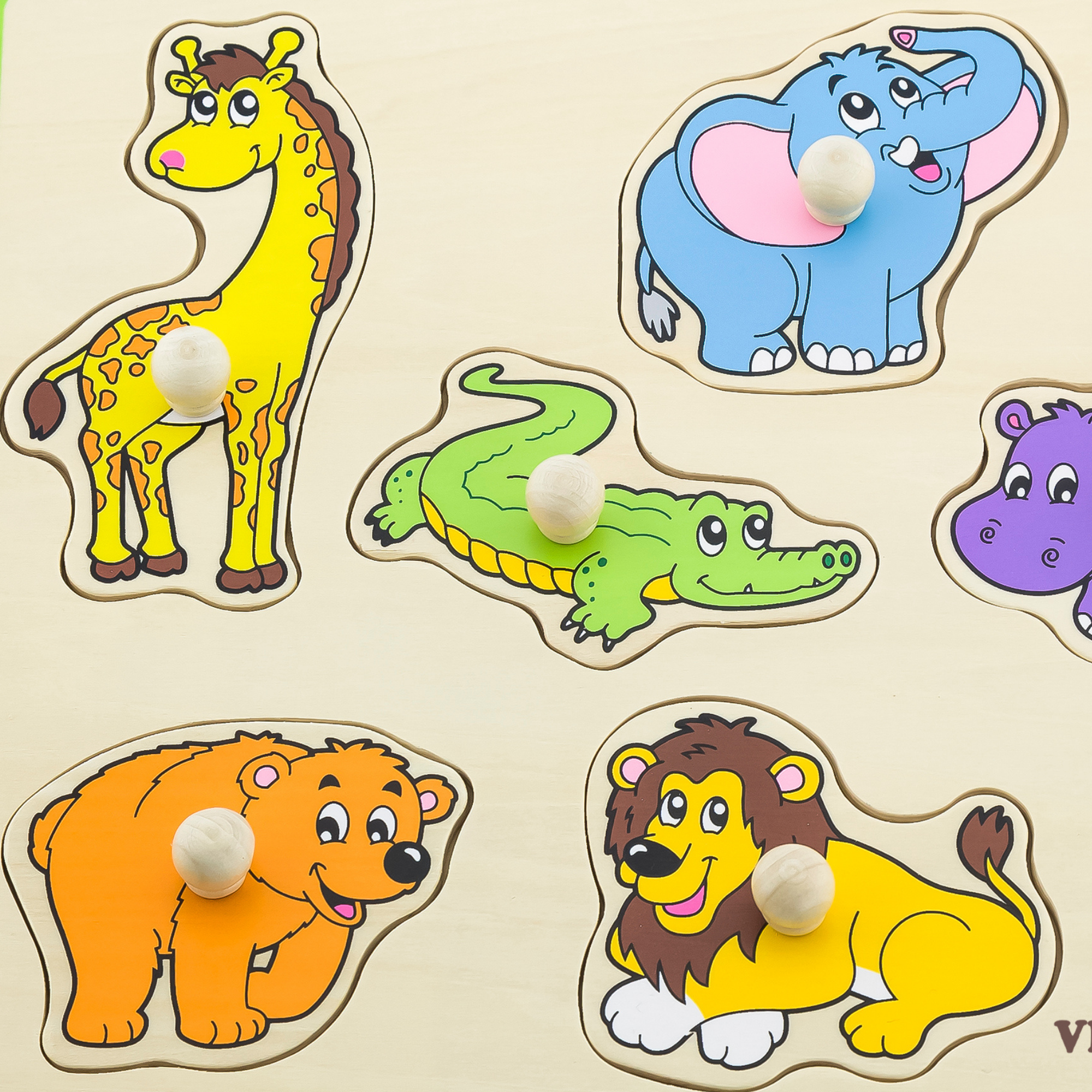 Viga Wild Animals, 8 Piece Knob Puzzle, Montessori Wooden Toy, Develops Sensory, Cognitive & Fine Motor Skills, Non-Toxic & Eco-friendly Kids Educational Toy, Suitable for Boys and Girls Aged 18M+