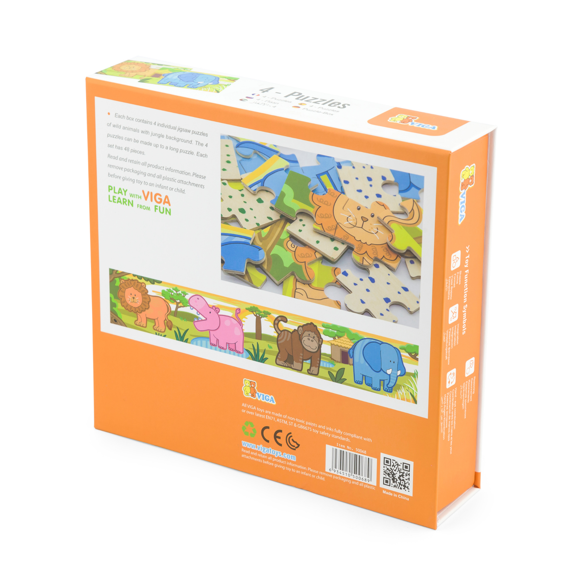 Viga Jungle Set, 48 Piece Jigsaw Puzzle, Montessori Wooden Toy, Develops Sensory, Cognitive & Fine Motor Skills, Non-Toxic & Eco-friendly Kids Educational Toy, Suitable for Boys and Girls Aged 2Y+