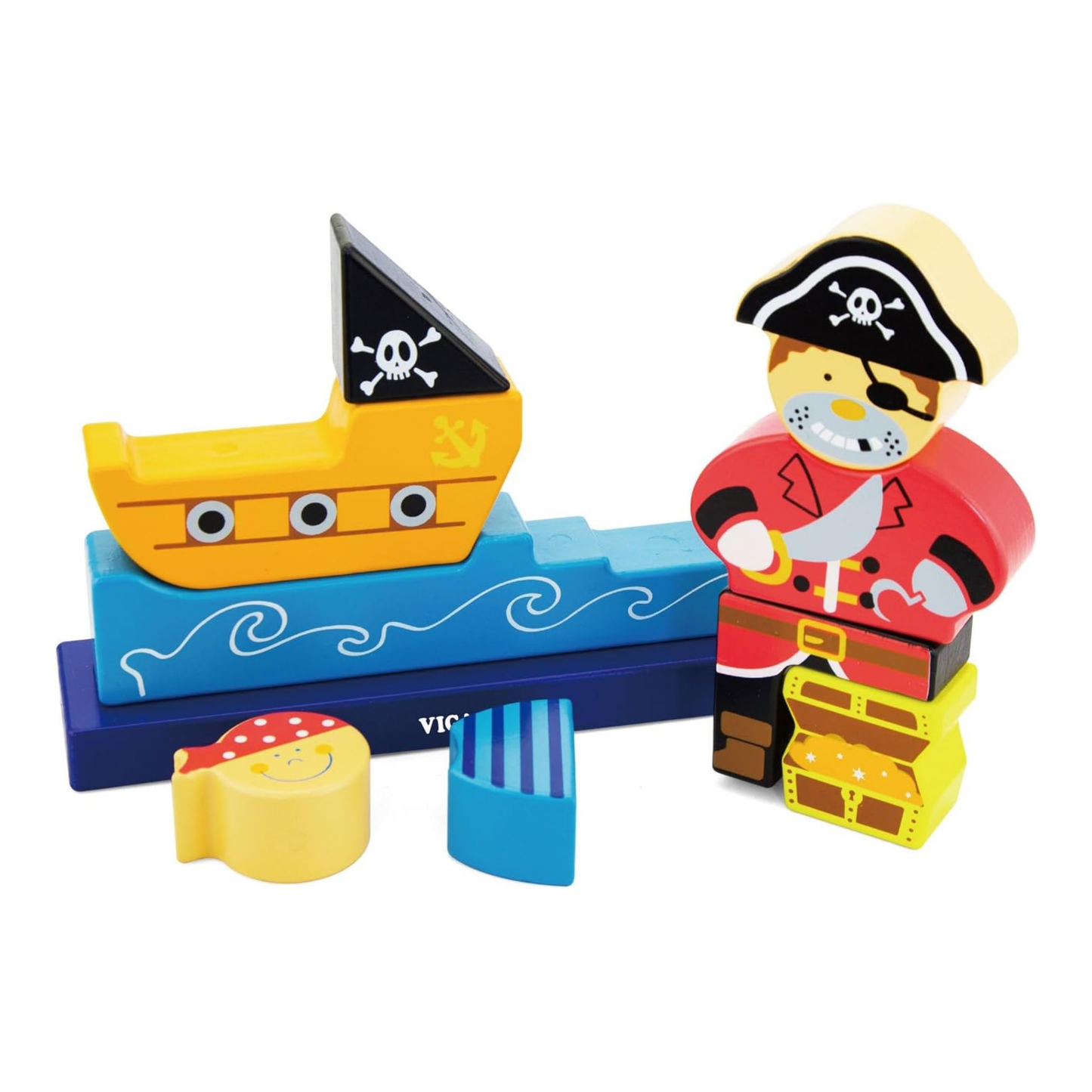 Viga Pirate, 10 Piece Magnetic Block Puzzle, Montessori Wooden Toy, Develops Sensory, Cognitive & Fine Motor Skills, Non-Toxic & Eco-friendly Kids Educational Toy, Suitable for Children Aged 2Y+