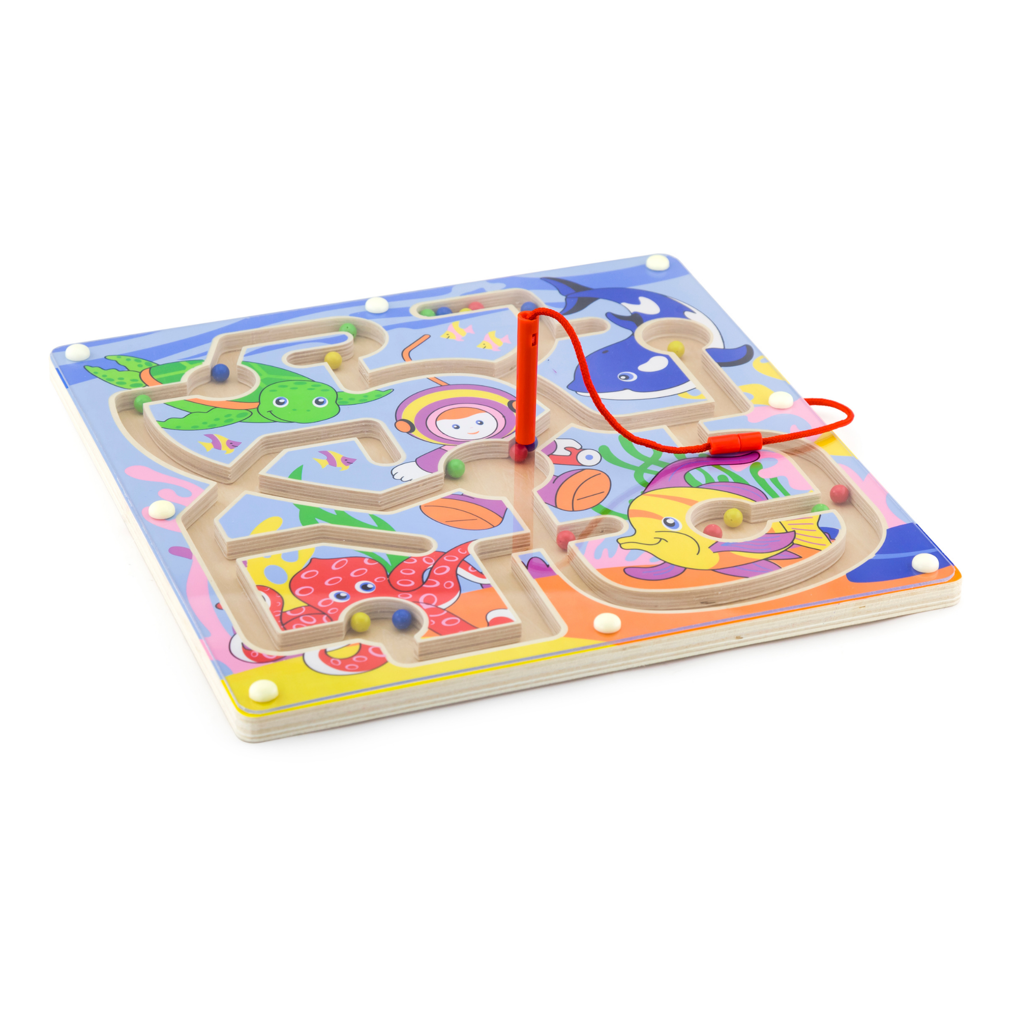 VIGA Magnetic Bead Trace - Under the Sea , Montessori Wooden Magnetic Maze Toy for Toddlers , Fine Motor Skills & Hand-Eye Coordination Development , Eco-Friendly, Non-Toxic Paints , Ages 18 Months+