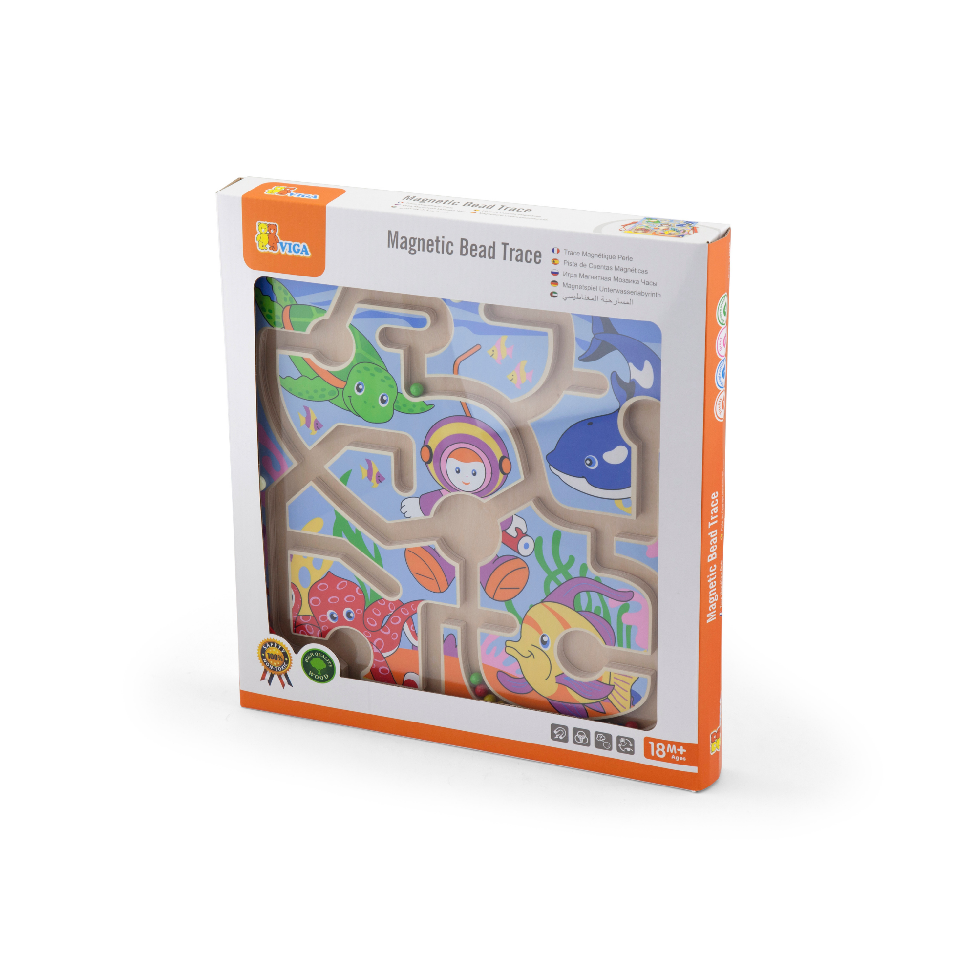 VIGA Magnetic Bead Trace - Under the Sea , Montessori Wooden Magnetic Maze Toy for Toddlers , Fine Motor Skills & Hand-Eye Coordination Development , Eco-Friendly, Non-Toxic Paints , Ages 18 Months+