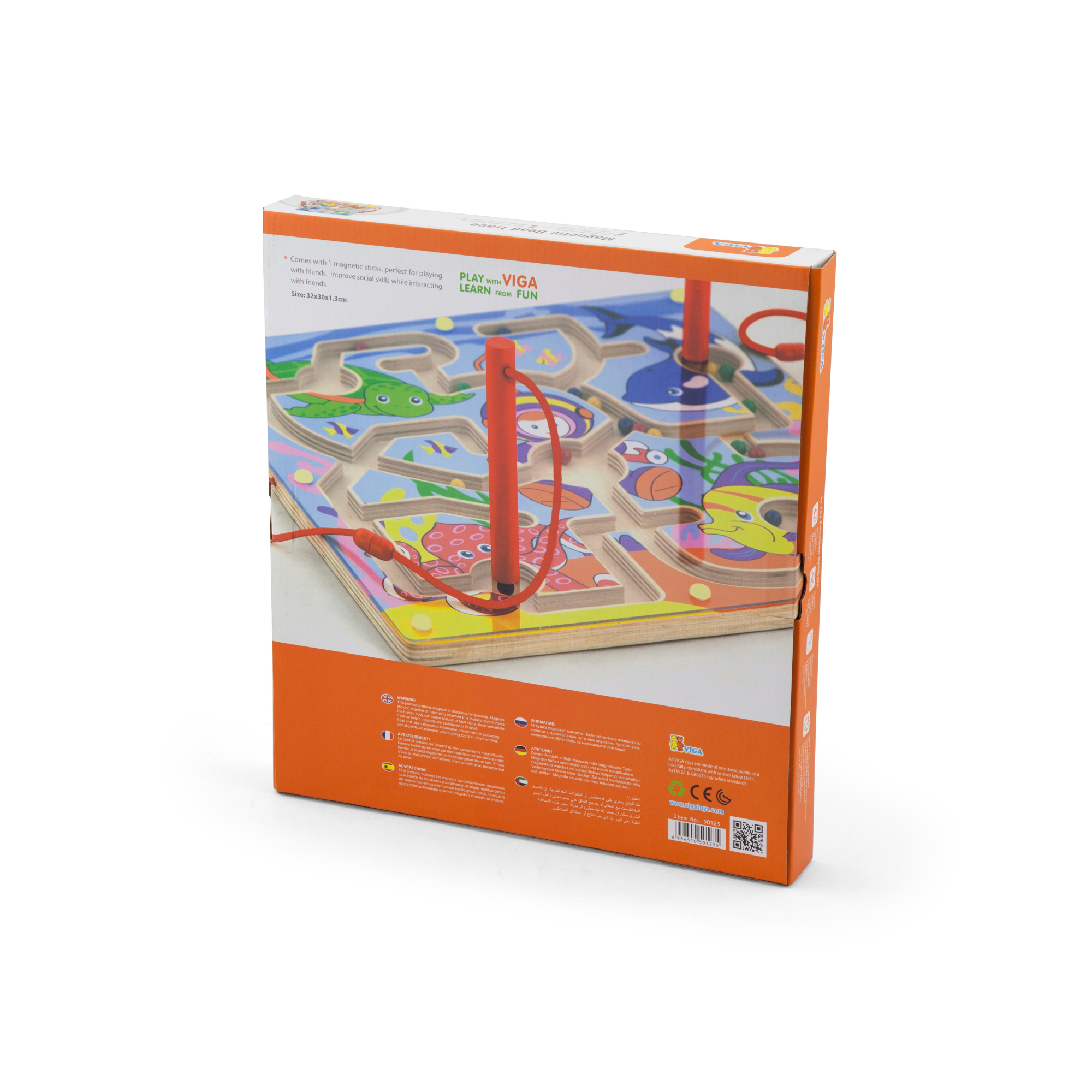 VIGA Magnetic Bead Trace - Under the Sea , Montessori Wooden Magnetic Maze Toy for Toddlers , Fine Motor Skills & Hand-Eye Coordination Development , Eco-Friendly, Non-Toxic Paints , Ages 18 Months+