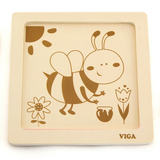 Viga Honey Bee, 4 Piece Block Puzzle, Montessori Wooden Toy, Develops Sensory, Cognitive & Fine Motor Skills, Non-Toxic & Eco-friendly Kids Educational Toy, Suitable for Boys and Girls Aged 12M+