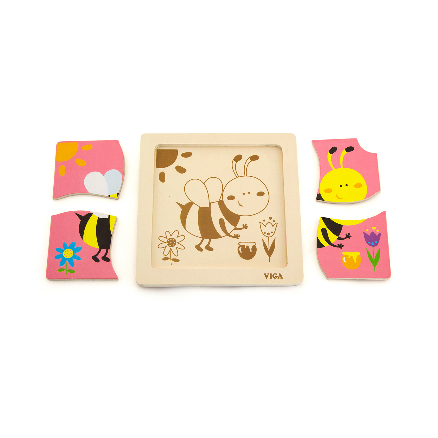 Viga Honey Bee, 4 Piece Block Puzzle, Montessori Wooden Toy, Develops Sensory, Cognitive & Fine Motor Skills, Non-Toxic & Eco-friendly Kids Educational Toy, Suitable for Boys and Girls Aged 12M+