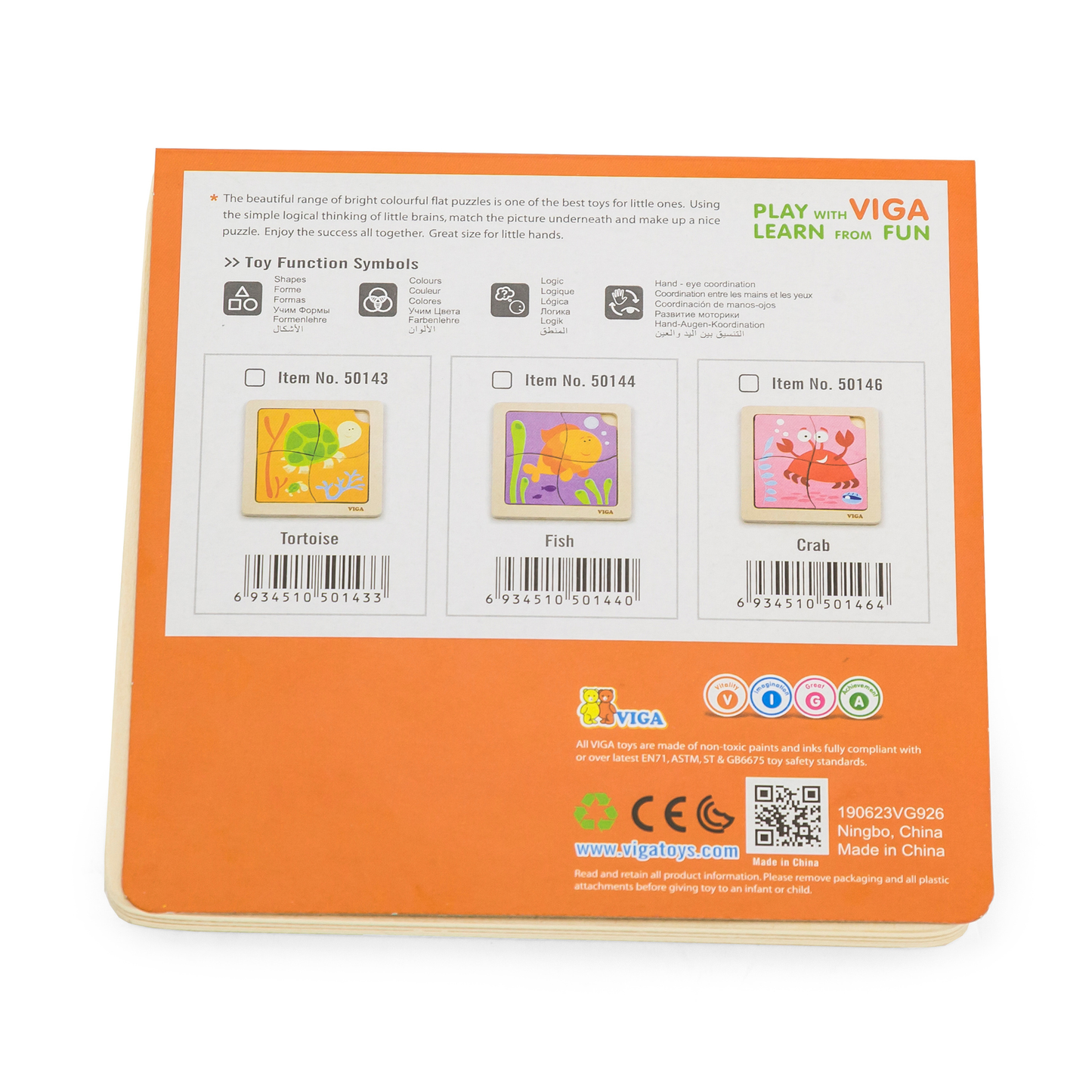 Viga Tortoise, 4 Piece Block Puzzle, Montessori Wooden Toy, Develops Sensory, Cognitive & Fine Motor Skills, Non-Toxic & Eco-friendly Kids Educational Toy, Suitable for Boys and Girls Aged 12M+
