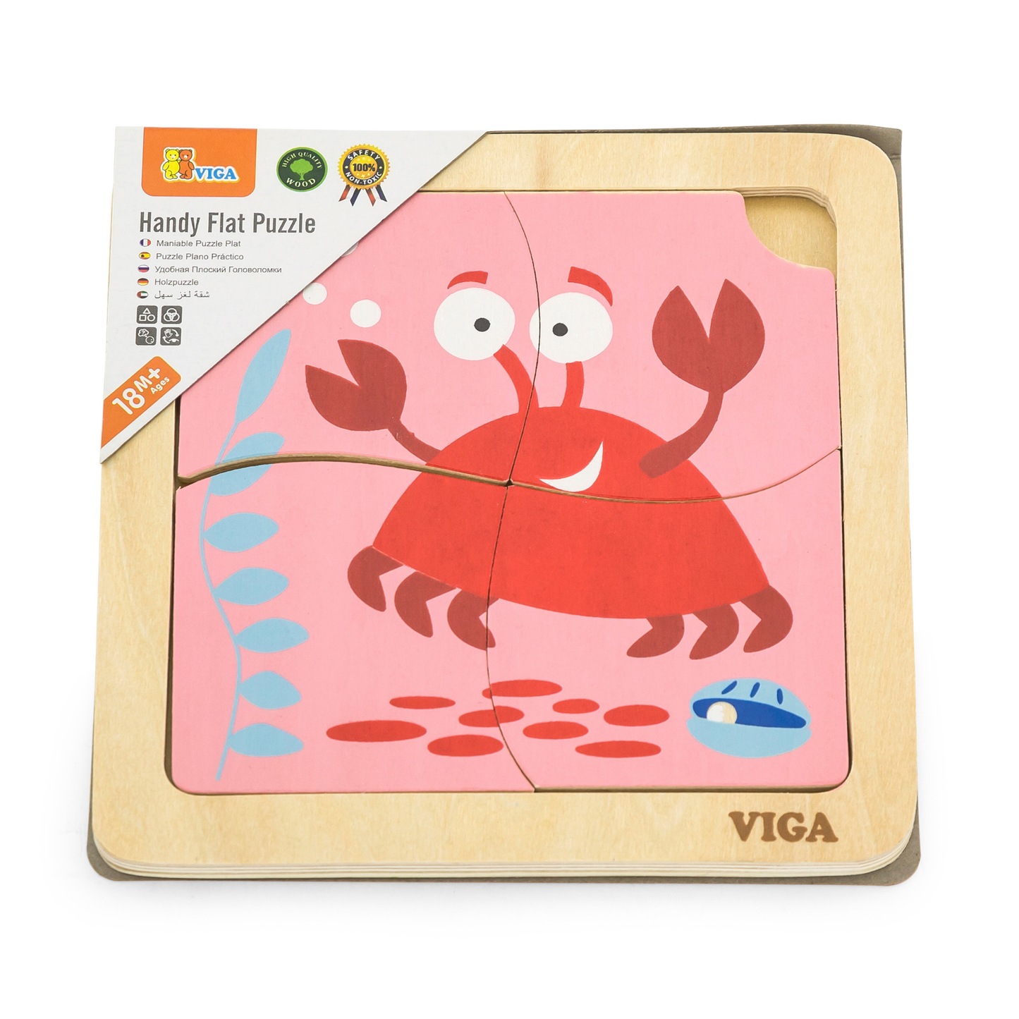 Viga Crab, 4 Piece Block Puzzle, Montessori Wooden Toy, Develops Sensory, Cognitive & Fine Motor Skills, Non-Toxic & Eco-friendly Kids Educational Toy, Suitable for Boys and Girls Aged 12M+