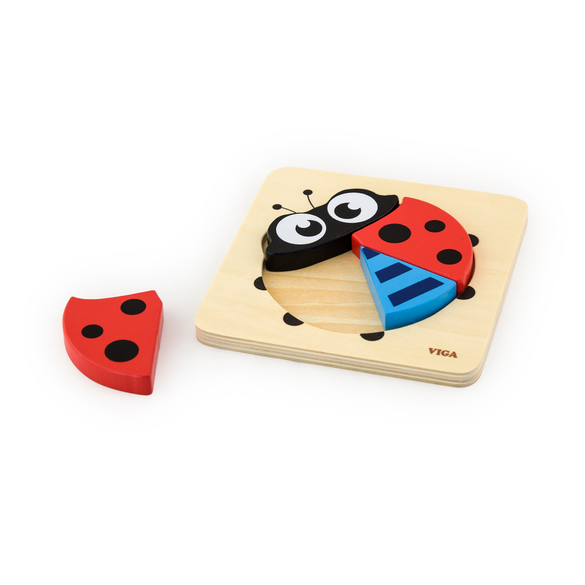 Viga Lady Bird, 4 Piece Block Puzzle, Montessori Wooden Toy, Develops Sensory, Cognitive & Fine Motor Skills, Non-Toxic & Eco-friendly Kids Educational Toy, Suitable for Boys and Girls Aged 18M+