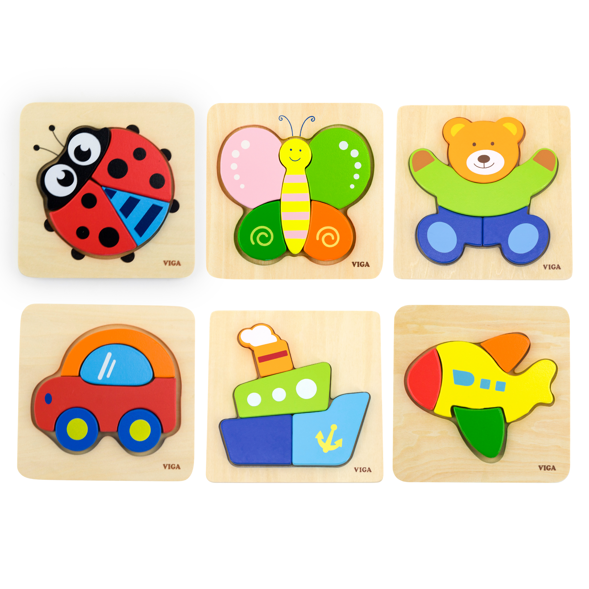 Viga Lady Bird, 4 Piece Block Puzzle, Montessori Wooden Toy, Develops Sensory, Cognitive & Fine Motor Skills, Non-Toxic & Eco-friendly Kids Educational Toy, Suitable for Boys and Girls Aged 18M+