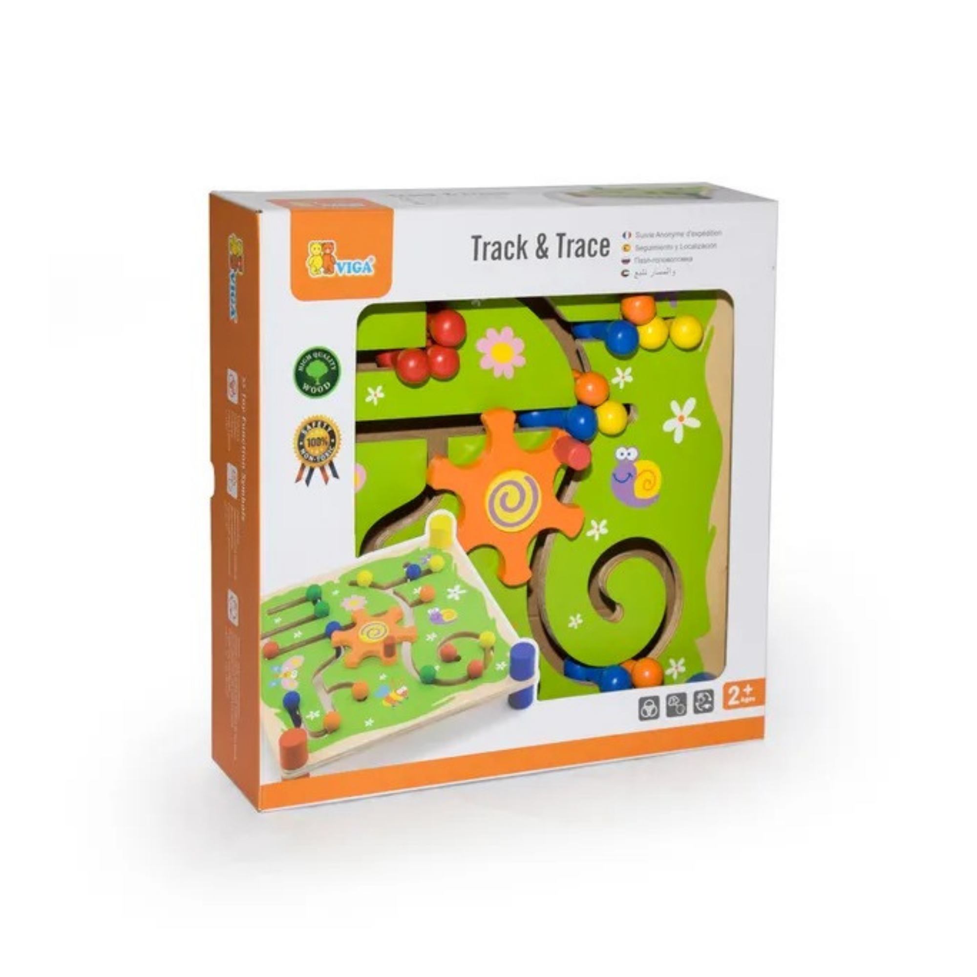VIGA Wooden Track & Trace Game – Montessori-Inspired Bead Maze with Pattern Cards , Develops Hand-Eye Coordination, Spatial Awareness & Imagination , Eco-Friendly, Non-Toxic Paints , Ages 2+