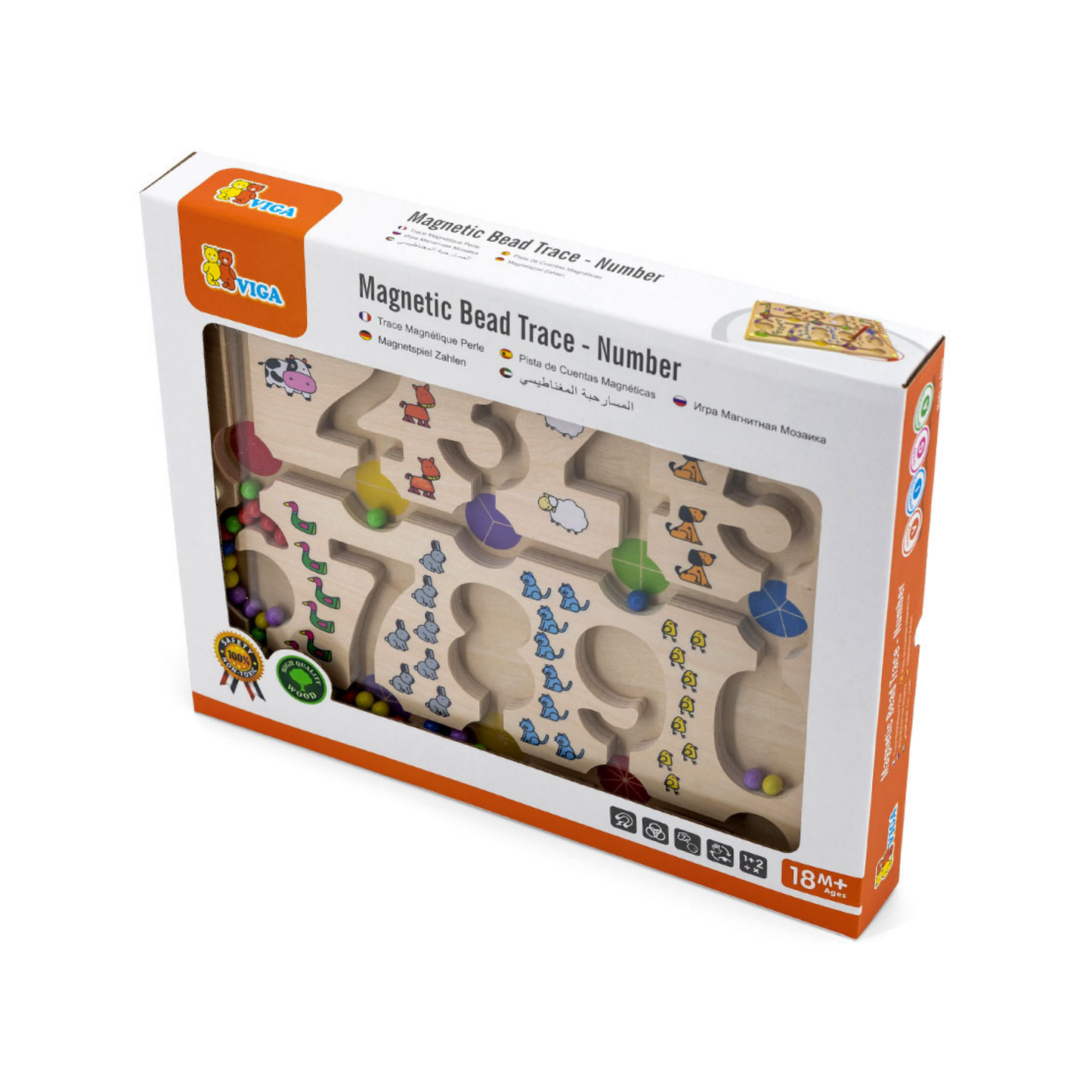 VIGA Magnetic Bead Trace – Number Puzzle for Toddlers, Montessori-Inspired Educational Toy with 2 Magnetic Wands, Develops Number Recognition, Hand-Eye Coordination & Social Skills, Wooden Toy, 18M+