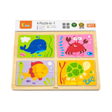 Viga 4 in 1 Sea, 16 Piece Block Puzzle, Montessori Wooden Toy, Develops Sensory, Cognitive & Fine Motor Skills, Non-Toxic & Eco-friendly Kids Educational Toy, Suitable for Boys and Girls Aged 18M+