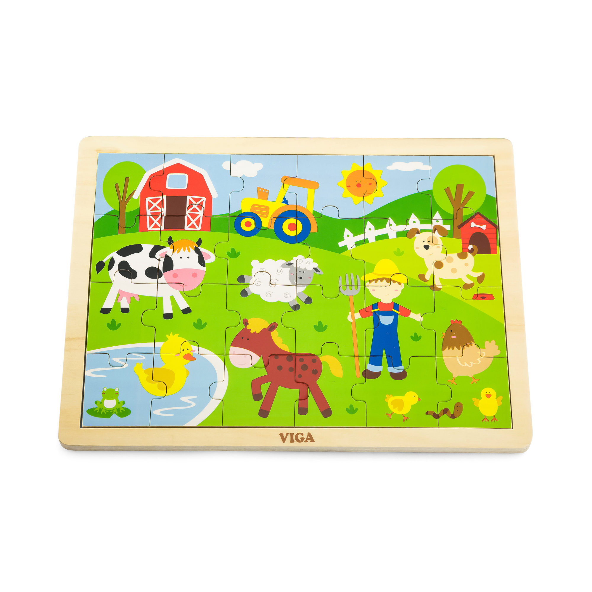 Viga Farm, 24 Piece Jigsaw Puzzle, Montessori Wooden Toy, Develops Sensory, Cognitive & Fine Motor Skills, Non-Toxic & Eco-friendly Kids Educational Toy, Suitable for Boys and Girls Aged 2Y+