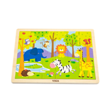 Viga Safari, 24 Piece Jigsaw Puzzle, Montessori Wooden Toy, Develops Sensory, Cognitive & Fine Motor Skills, Non-Toxic & Eco-friendly Kids Educational Toy, Suitable for Boys and Girls Aged 2Y+
