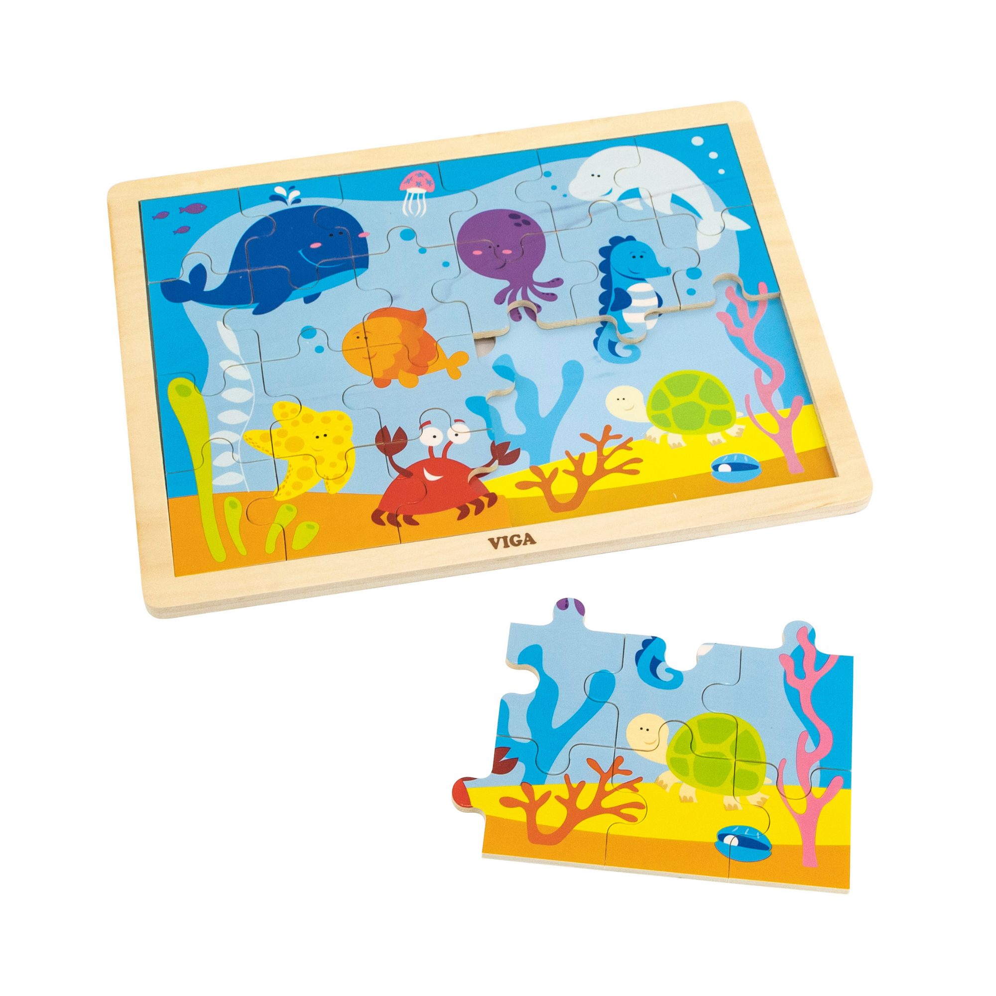 Viga Ocean, 24 Piece Jigsaw Puzzle, Montessori Wooden Toy, Develops Sensory, Cognitive & Fine Motor Skills, Non-Toxic & Eco-friendly Kids Educational Toy, Suitable for Boys and Girls Aged 2Y+