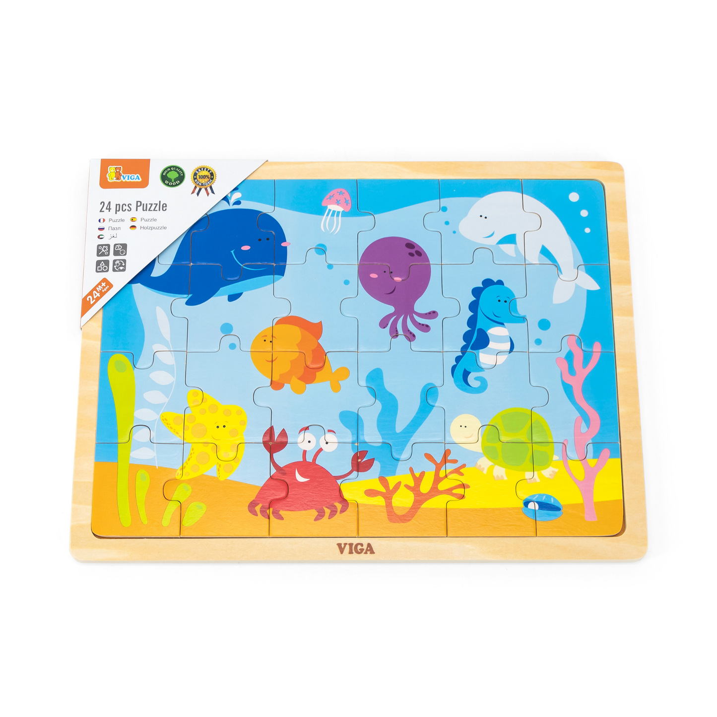 Viga Ocean, 24 Piece Jigsaw Puzzle, Montessori Wooden Toy, Develops Sensory, Cognitive & Fine Motor Skills, Non-Toxic & Eco-friendly Kids Educational Toy, Suitable for Boys and Girls Aged 2Y+