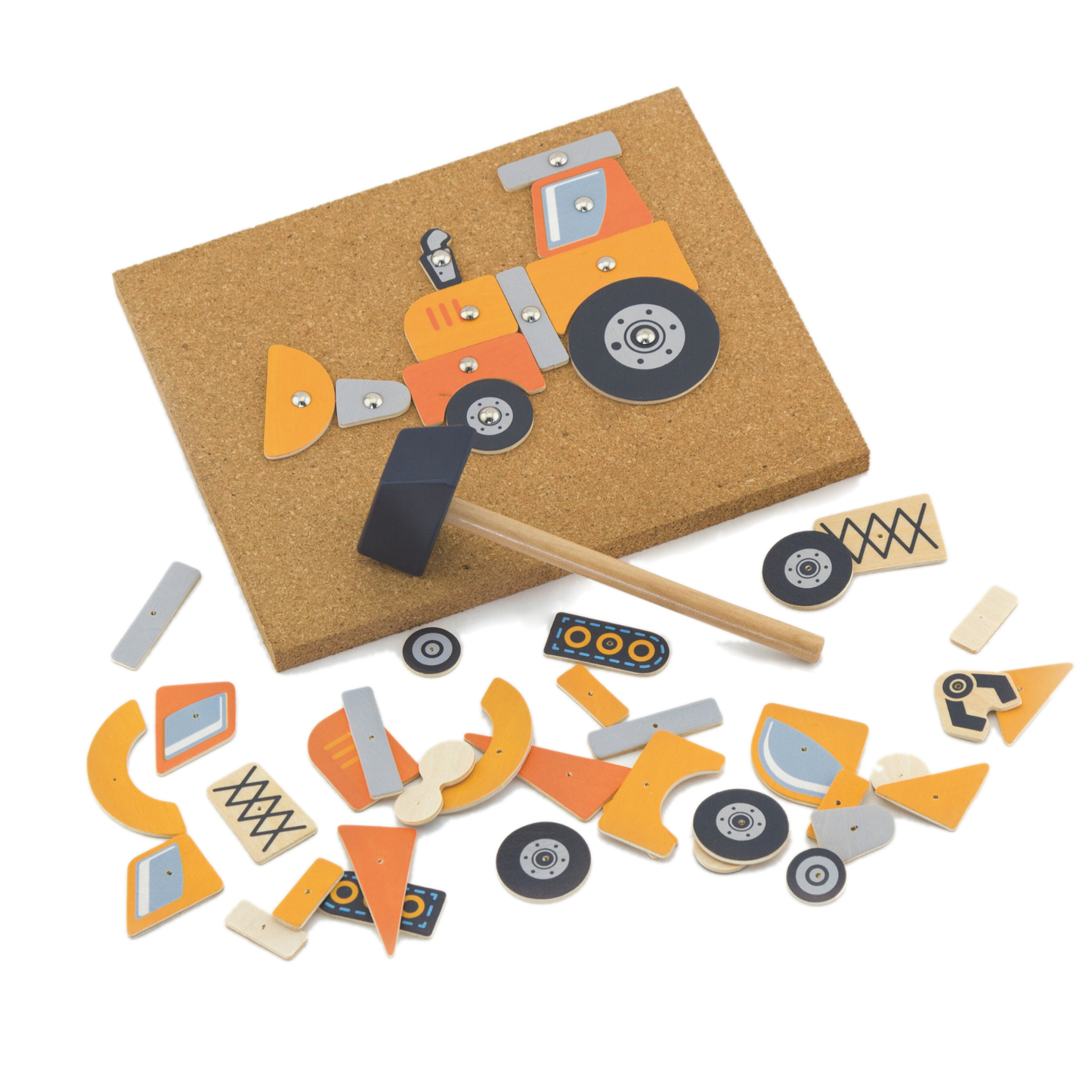 Viga Tack Zap Construction Vehicles Set, Montessori Wooden Hammer Toy with 45 Pieces & Design Cards, Builds Motor Skills & Logic, Eco-Friendly & Non-Toxic, for Boys & Girls Ages 3+