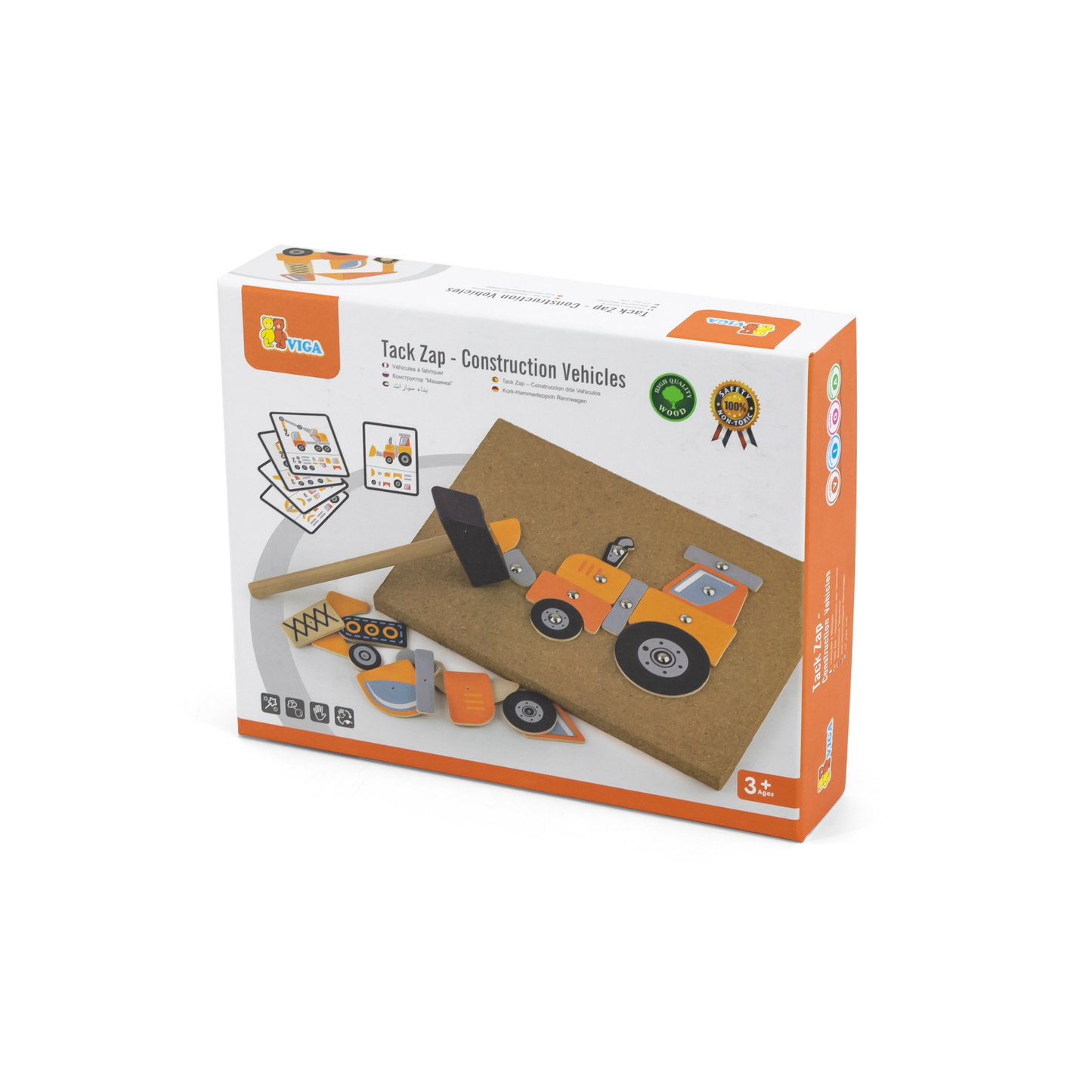 Viga Tack Zap Construction Vehicles Set, Montessori Wooden Hammer Toy with 45 Pieces & Design Cards, Builds Motor Skills & Logic, Eco-Friendly & Non-Toxic, for Boys & Girls Ages 3+