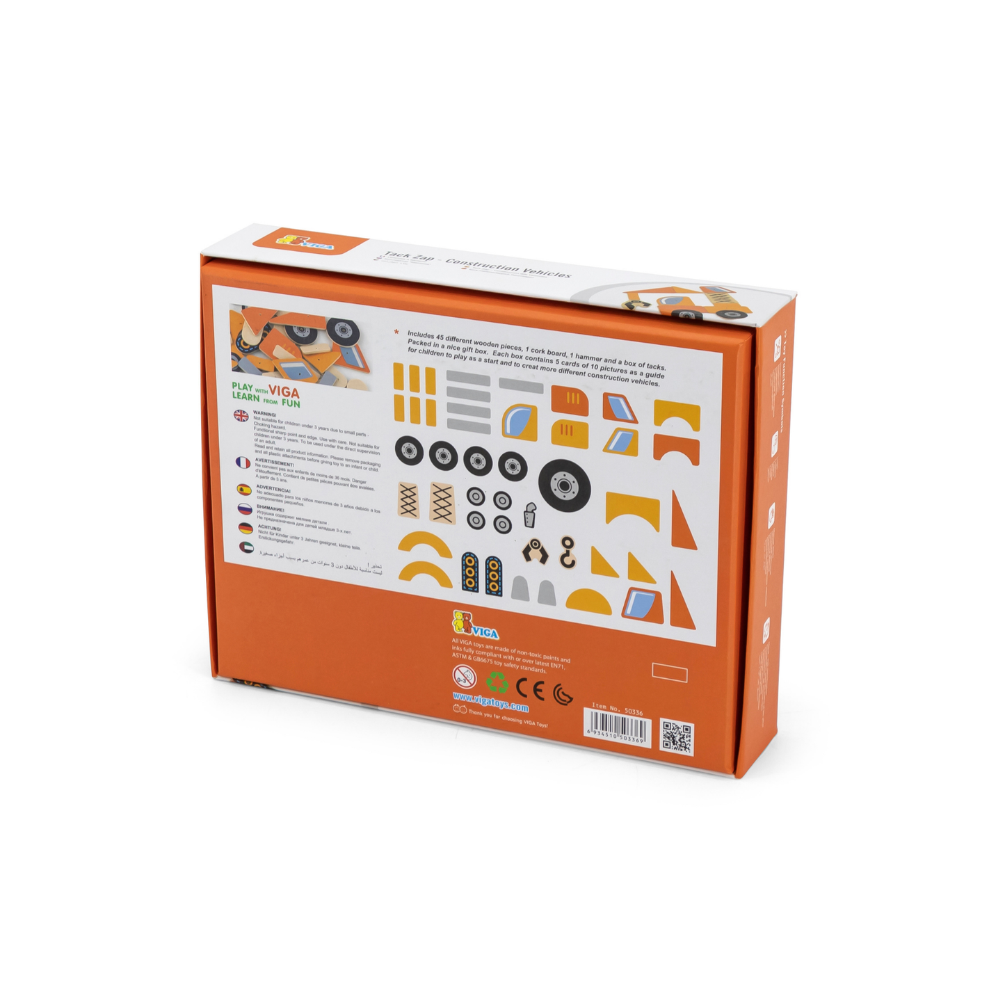 Viga Tack Zap Construction Vehicles Set, Montessori Wooden Hammer Toy with 45 Pieces & Design Cards, Builds Motor Skills & Logic, Eco-Friendly & Non-Toxic, for Boys & Girls Ages 3+