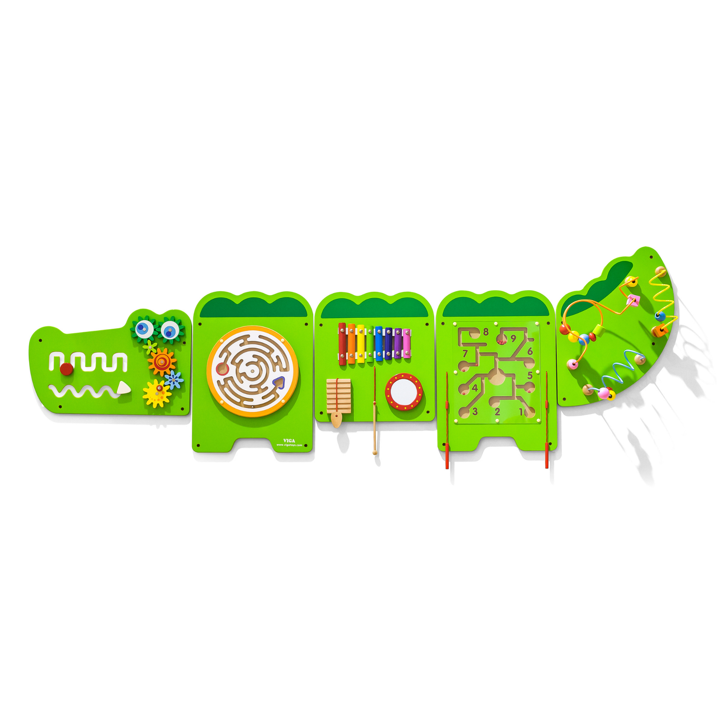 Viga Large Crocodile Activity Panel, 5-in-1 Montessori Wooden Wall Toy, Sensory Learning Board for Brain & Motor Skill Development, Eco-Friendly Educational Toy, for Boys & Girls 18M+