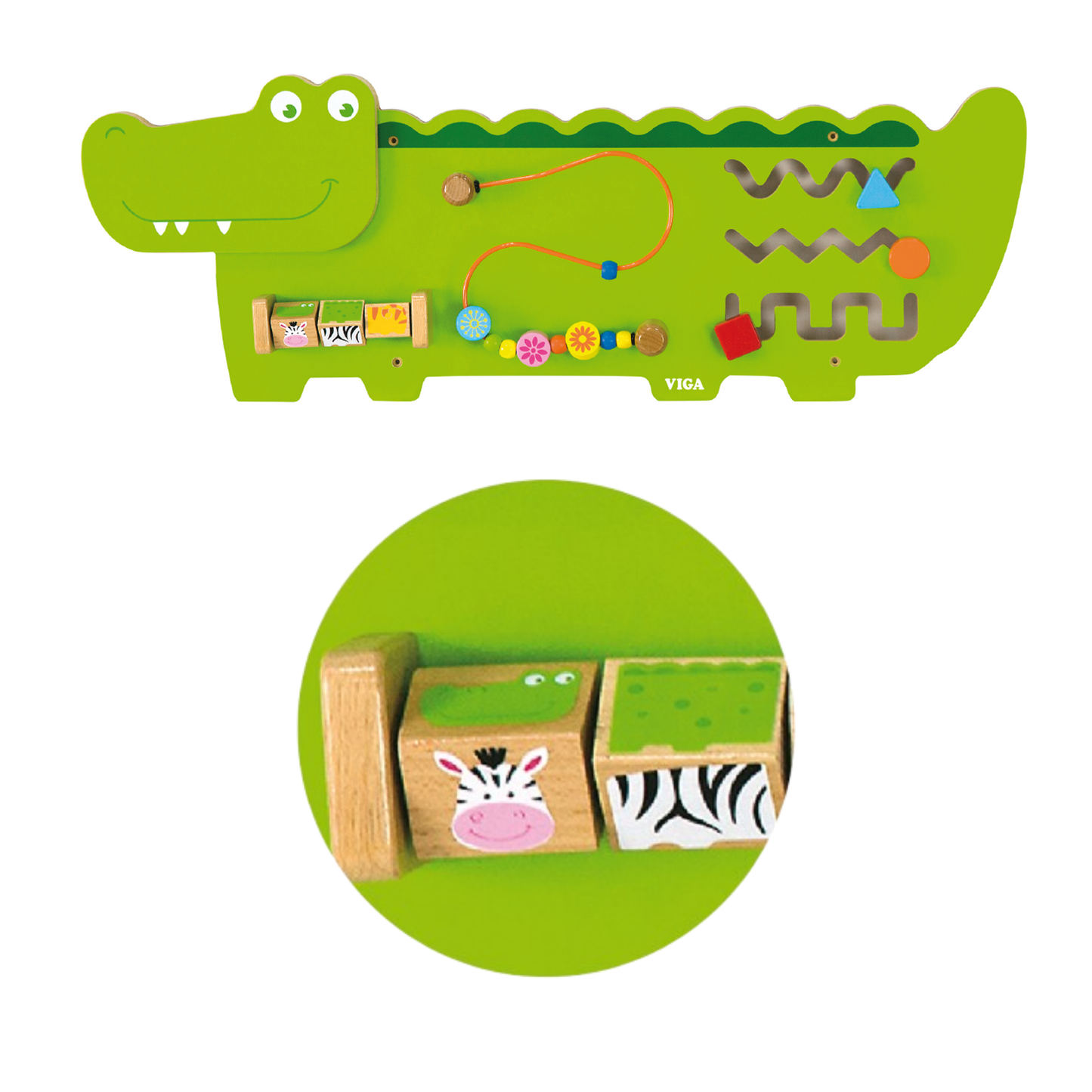 Viga Crocodile Wall Panel, Montessori Wooden Sensory Activity Board, Develops Logic, Hand-Eye Coordination & Motor Skills, Eco-Friendly & Non-Toxic Educational Toy, for Boys & Girls 18M+