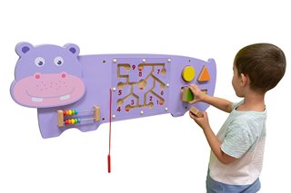 VIGA Montessori Hippo Wall Toy – Multifunctional Sensory Activity Panel for Toddlers – Durable Wooden Educational Toy for Hand-Eye Coordination and Brain Development – Ages 18 Months+
