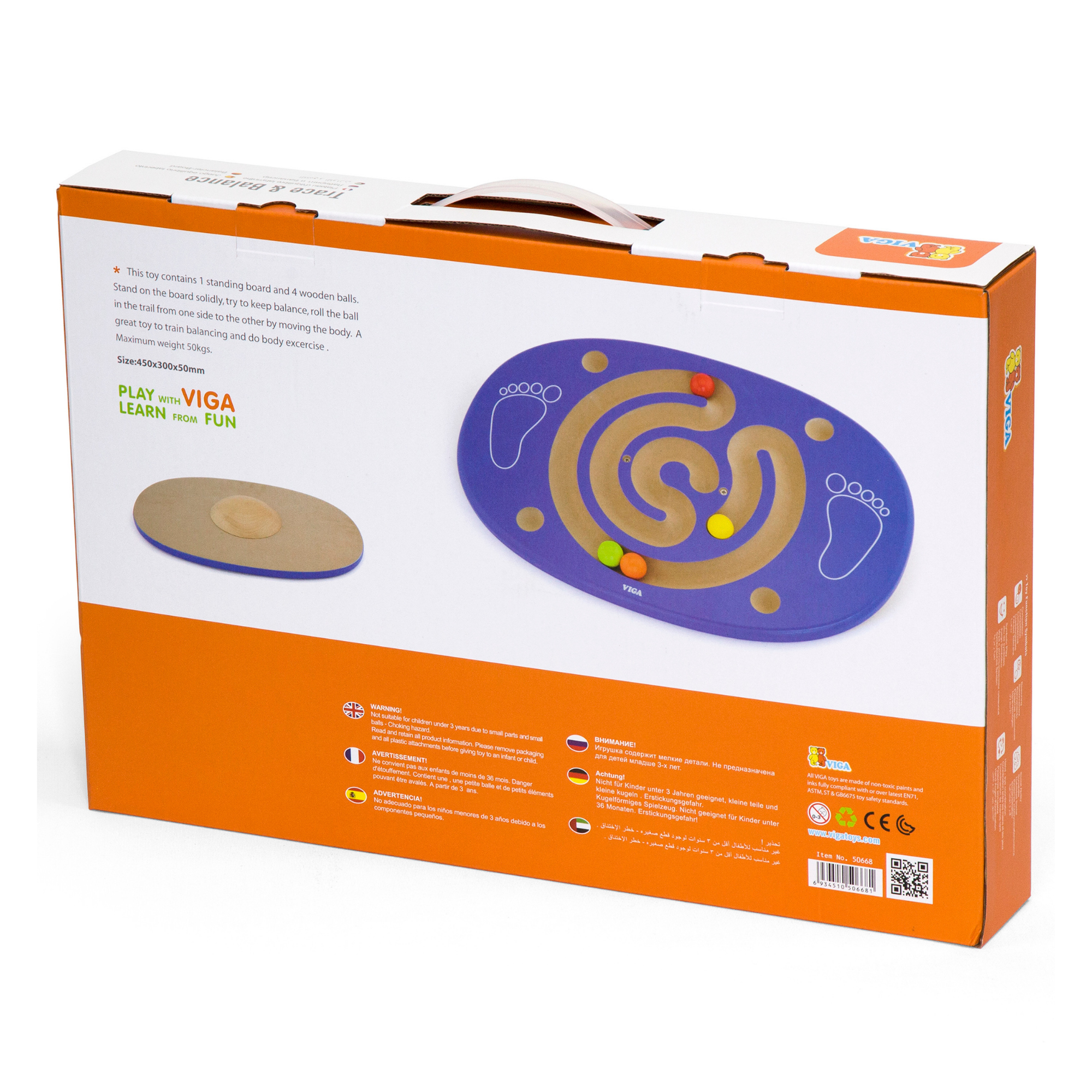 Viga Wooden Trace & Balance, Montessori Balance Board with 4 Wooden Balls, Motor Skills & Coordination Development Toy, Eco-Friendly Activity for Kids, Non-Toxic Educational Toy for Ages 4+