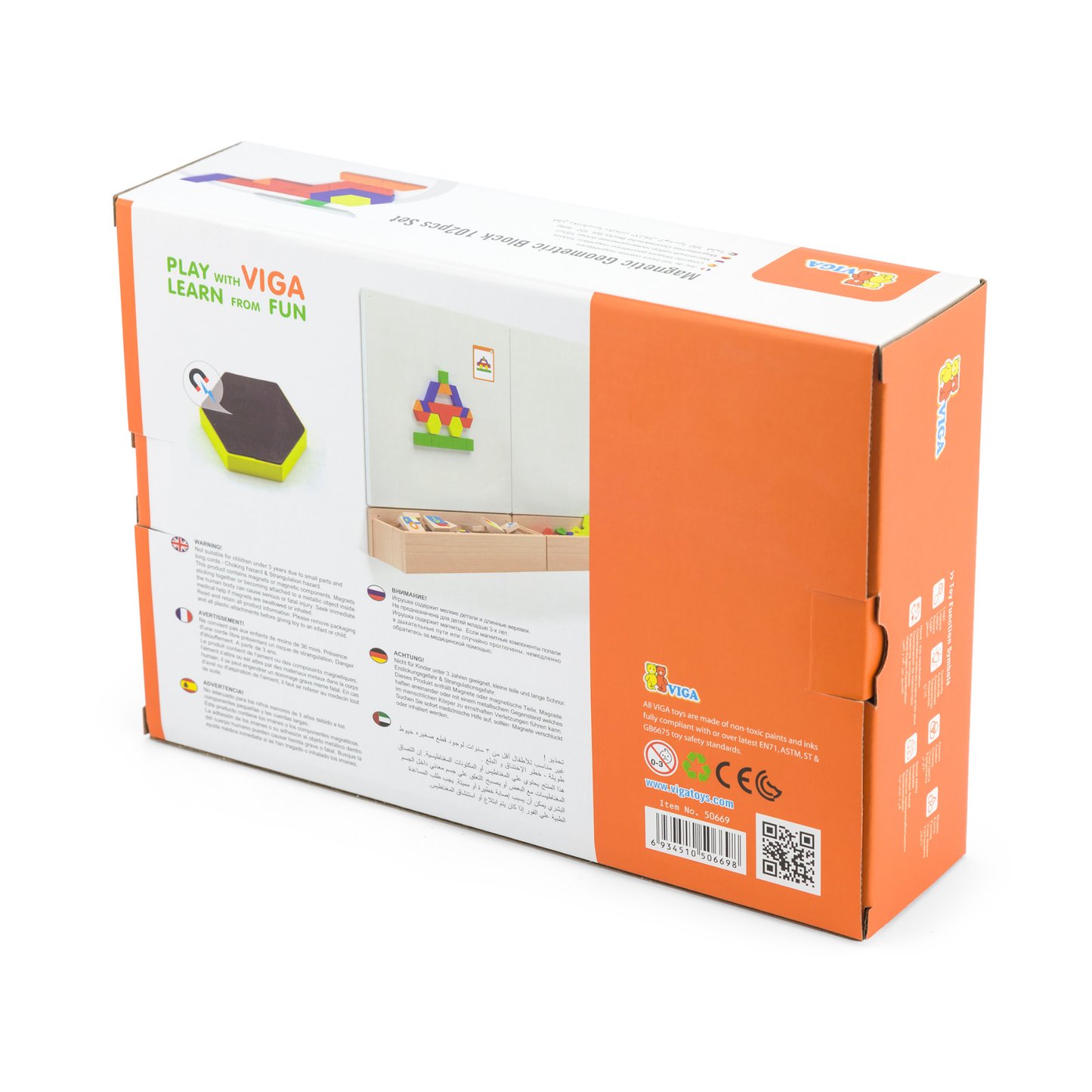 Viga Geometric Blocks, 102 Piece Magnetic Puzzle, Montessori Wooden Toy, Develops Sensory, Cognitive & Fine Motor Skills, Non-Toxic & Eco-friendly Kids Educational Toy, Suitable for Children Aged 3Y+