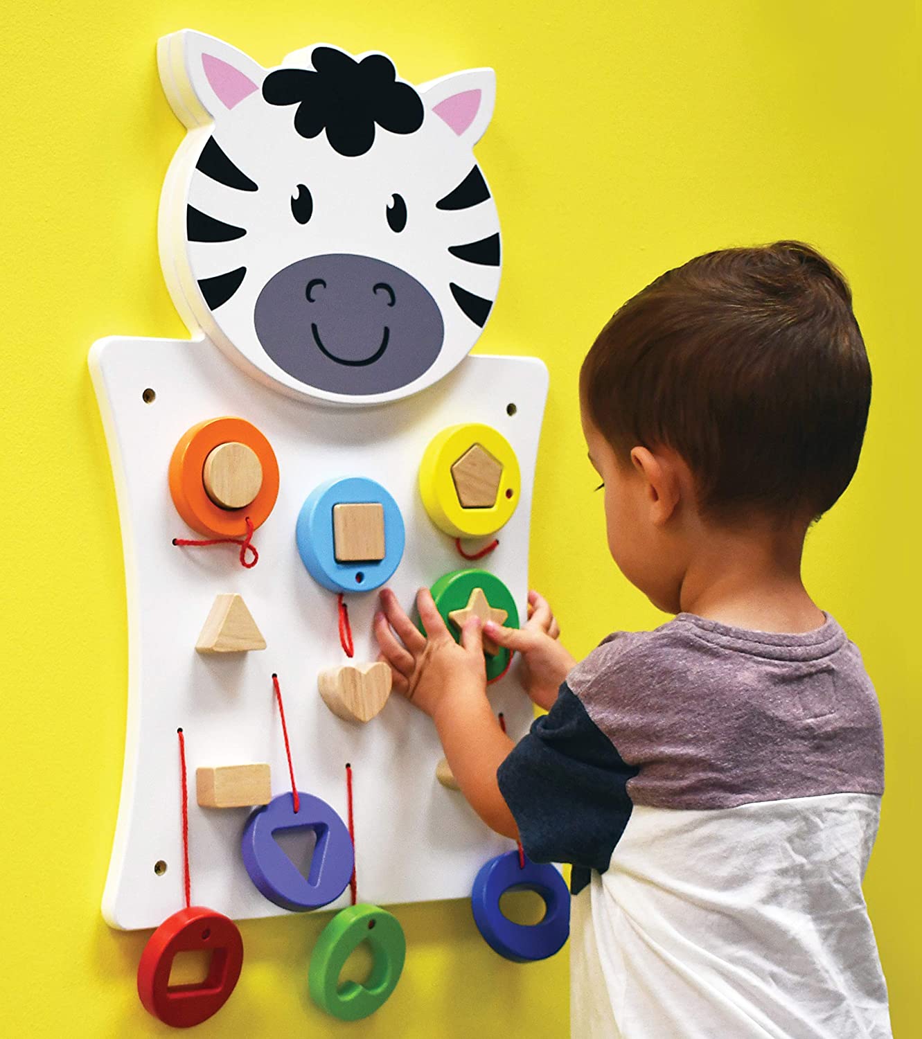 Viga Match Shapes, 8 Piece Shape Matching Puzzle, Montessori Wooden Toy, Develops Spatial Reasoning, Fine Motor & Cognitive Skills, Eco-Friendly Educational Wall Panel, for Boys & Girls 18M+