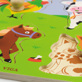 Viga Farm Animals, 4 Piece Knob Puzzle, Montessori Wooden Toy, Develops Sensory, Cognitive & Fine Motor Skills, Non-Toxic & Eco-friendly Kids Educational Toy, Suitable for Boys and Girls Aged 12M+