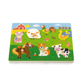 Viga Farm Animals, 7 Piece Knob Puzzle with Sound, Montessori Wooden Toy, Develops Sensory, Cognitive & Fine Motor Skills, Non-Toxic & Eco-friendly Kids Educational Toy, Suitable for Children 18M+