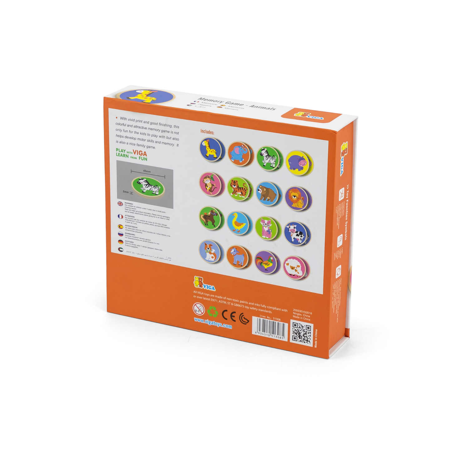 Viga Animal Memory Game, 36 Piece Matching Puzzle, Montessori Wooden Toy, Develops Cognitive, Memory & Concentration Skills, Eco-Friendly Educational Toy with Storage Box, for Boys & Girls 3Y+