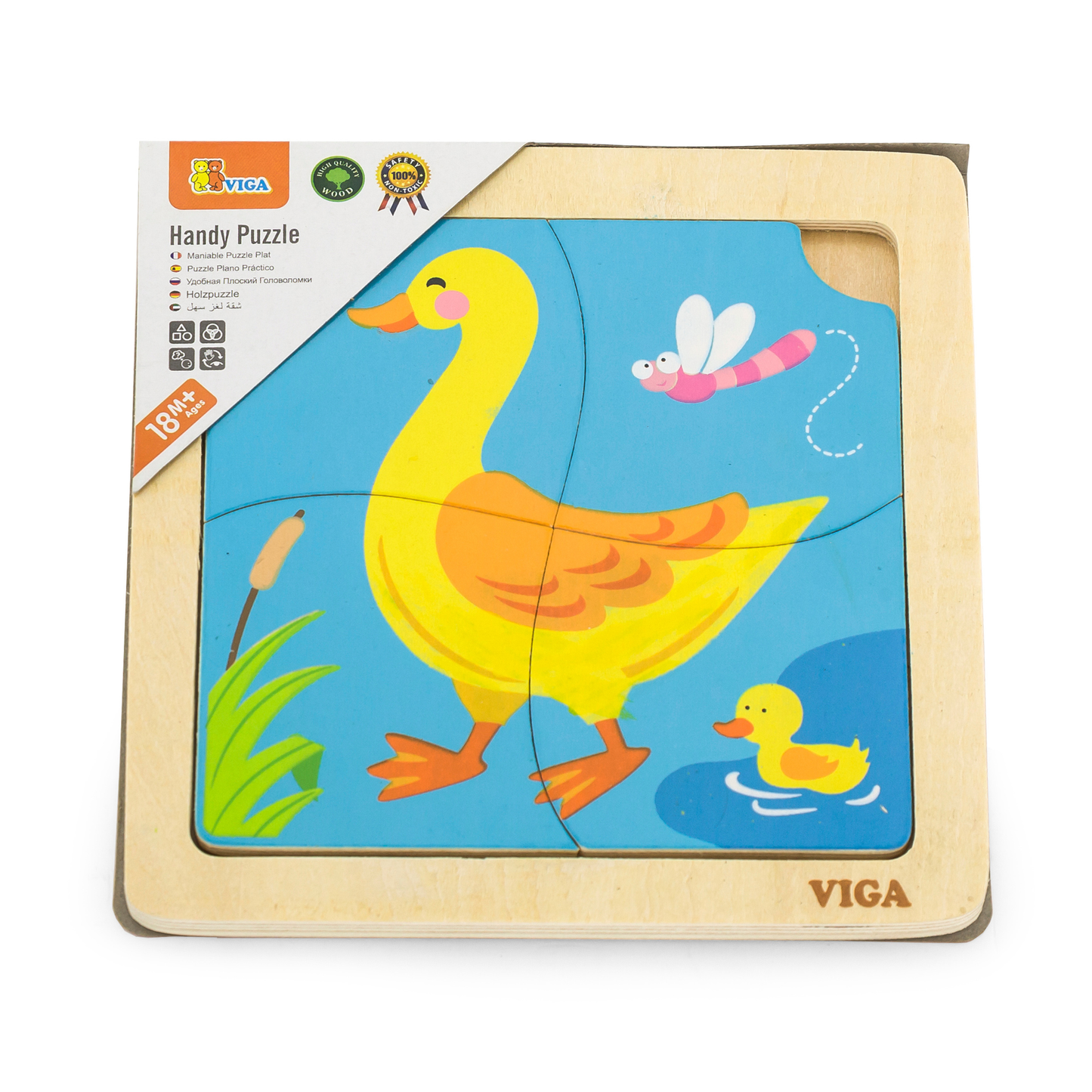 Viga Duck, 4 Piece Block Puzzle, Montessori Wooden Toy, Develops Sensory, Cognitive & Fine Motor Skills, Non-Toxic & Eco-friendly Kids Educational Toy, Suitable for Boys and Girls Aged 12M+