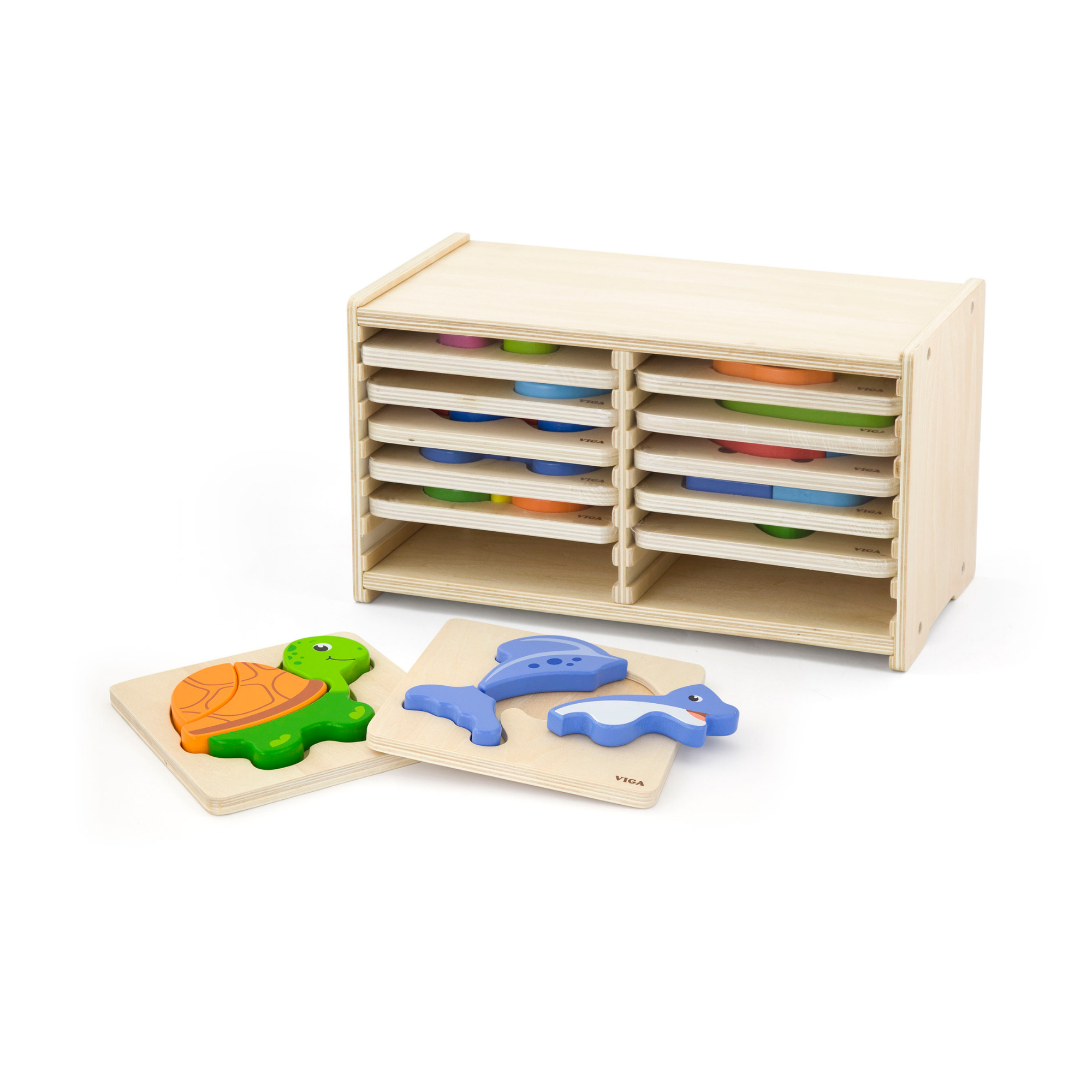 Viga Set of 12, 4-5 Piece Block Puzzle, Montessori Wooden Toy, Develops Sensory, Cognitive & Fine Motor Skills, Non-Toxic & Eco-friendly Kids Educational Toy, Suitable for Boys and Girls Aged 18M+
