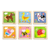 Viga Set of 12, 4 Piece Block Puzzle, Montessori Wooden Toy, Develops Sensory, Cognitive & Fine Motor Skills, Non-Toxic & Eco-friendly Kids Educational Toy, Suitable for Boys and Girls Aged 18M+