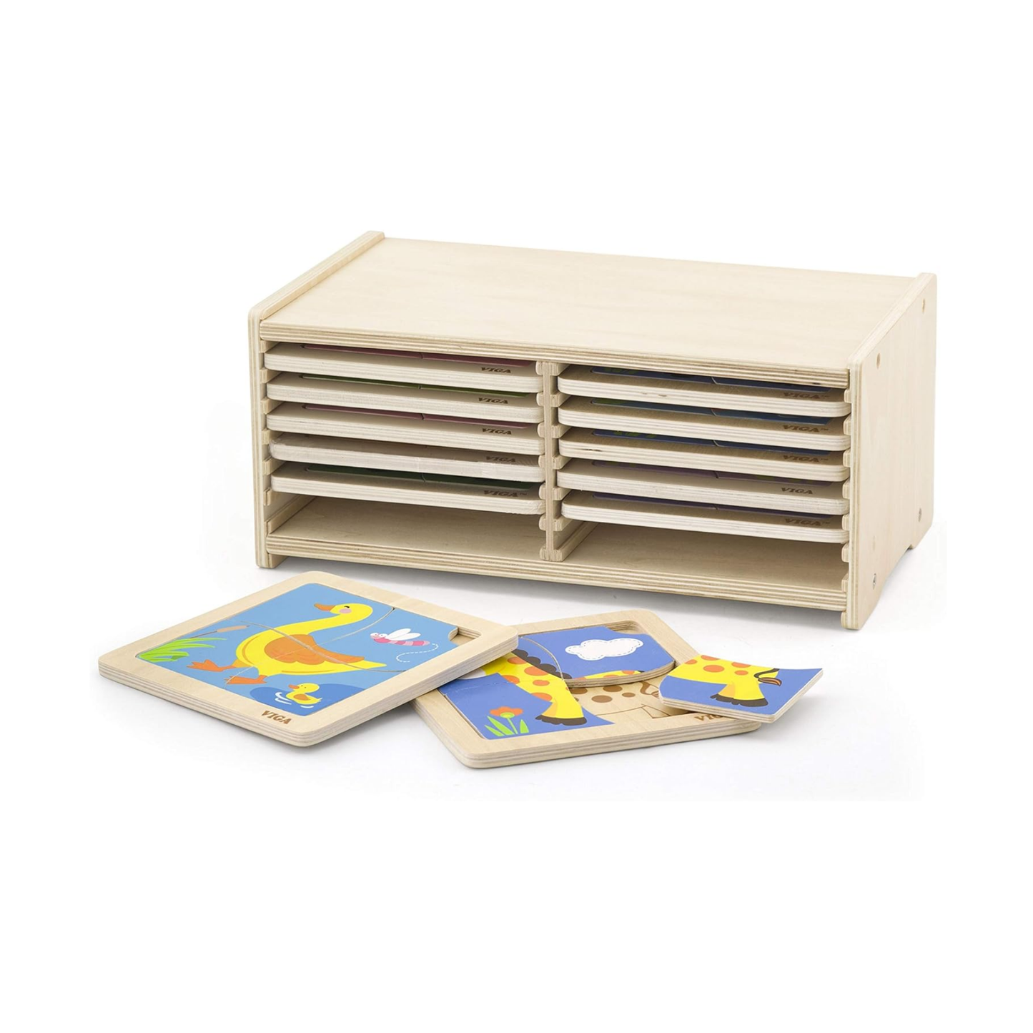Viga Set of 12, 4 Piece Block Puzzle, Montessori Wooden Toy, Develops Sensory, Cognitive & Fine Motor Skills, Non-Toxic & Eco-friendly Kids Educational Toy, Suitable for Boys and Girls Aged 18M+