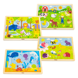 Viga Set of 12, 24 Piece Jigsaw Puzzle, Montessori Wooden Toy, Develops Sensory, Cognitive & Fine Motor Skills, Non-Toxic & Eco-friendly Kids Educational Toy, Suitable for Boys and Girls Aged 2Y+